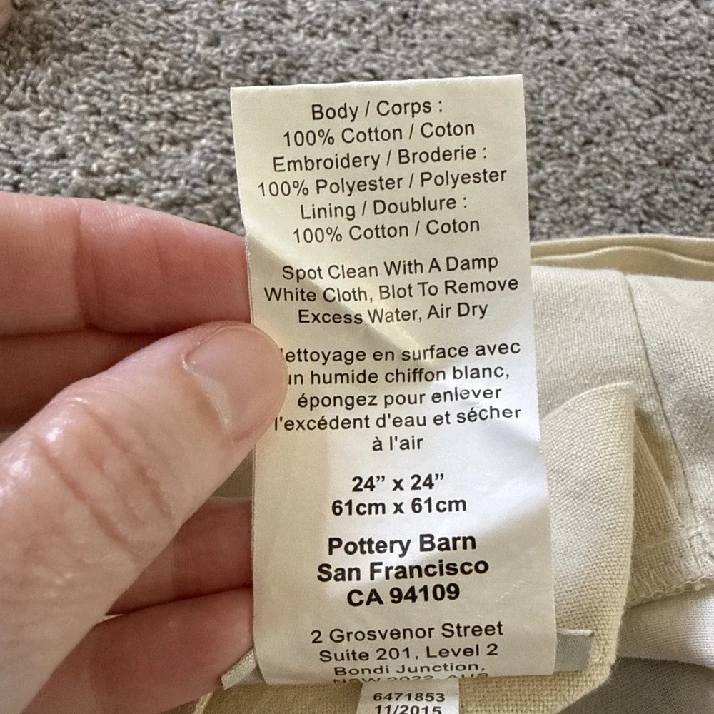 Pottery Barn Suzani Pillow Cover Muted‎ Neutrals Sand Tan Embroidered 24 X 24